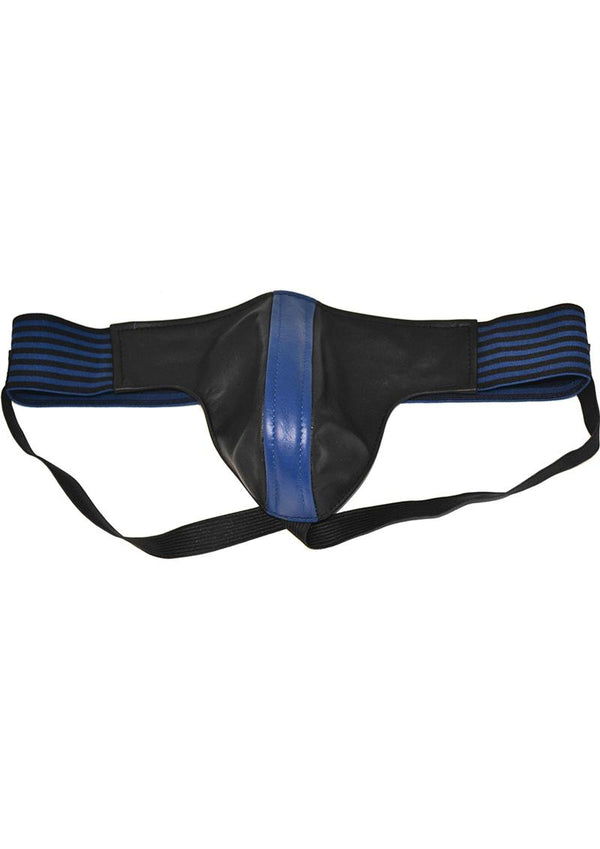 Rouge Leather Jock Strap With Stripes Blue And Black Medium