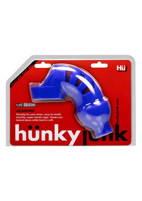 Hunkyjunk Lockdown Chastity Silicone Blend Cock Cage Cobalt 4.75 Inches