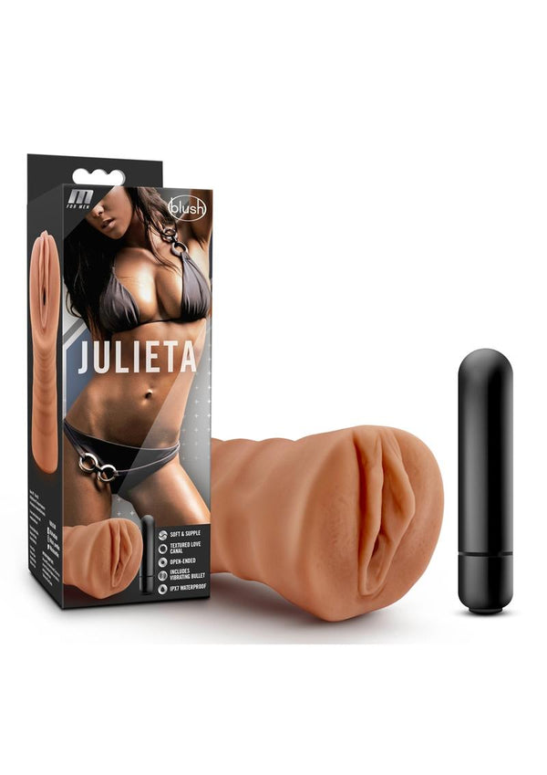 M for Men Julieta Vibrating Masturbator With Bullet - Pussy - Caramel