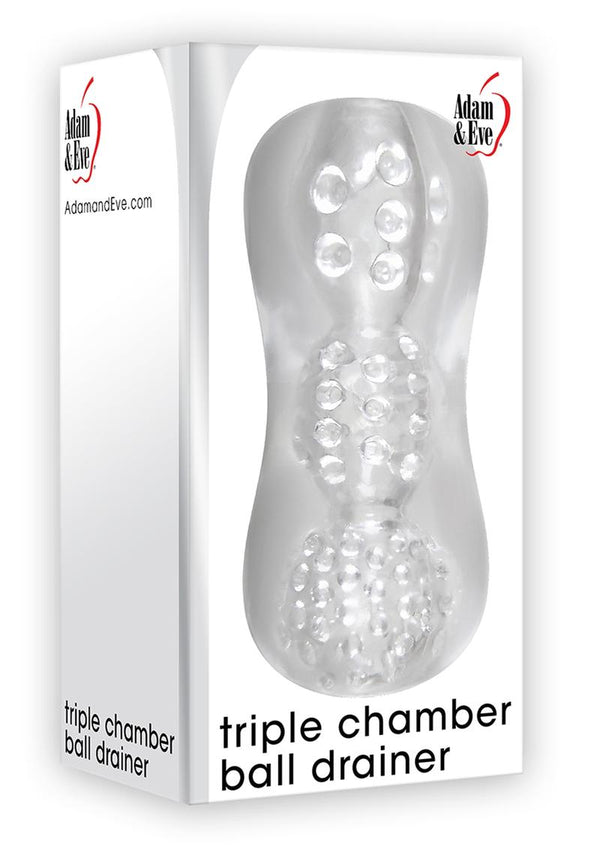 Adam & Eve Triple Chamber Ball Drainer Textured Stroker Masturbator Waterproof Clear 5.9 Inches