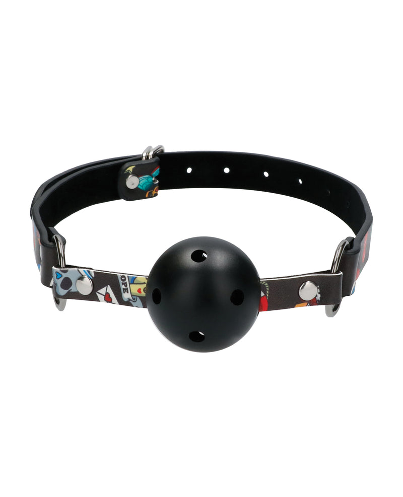 Shots Ouch Old School Tattoo Style Breathable Ball Gag - Black
