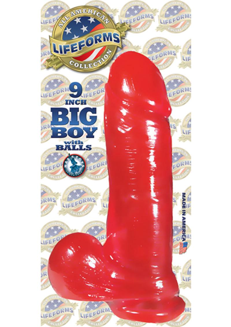 Lifeforms All American Collection Jelly Big Boy Dildo With Balls And Suction Cup 9in - Red