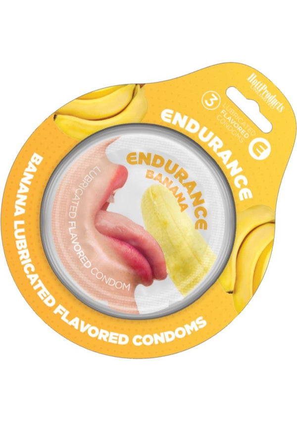 Lubricated Flavored Endurance Condoms 3 Per Pack Banana