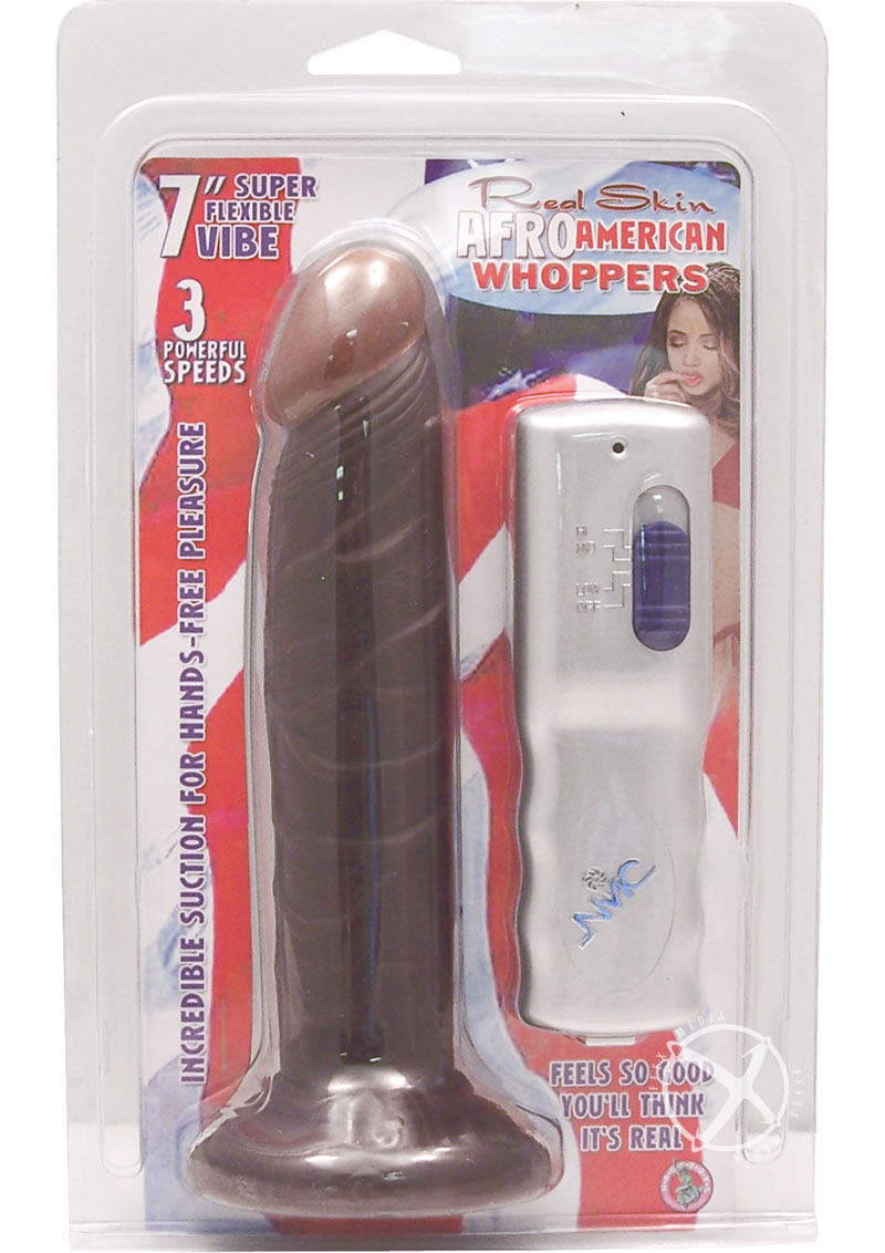 Real Skin All American Whoppers Afro American Vibrating Dildo 7in - Chocolate