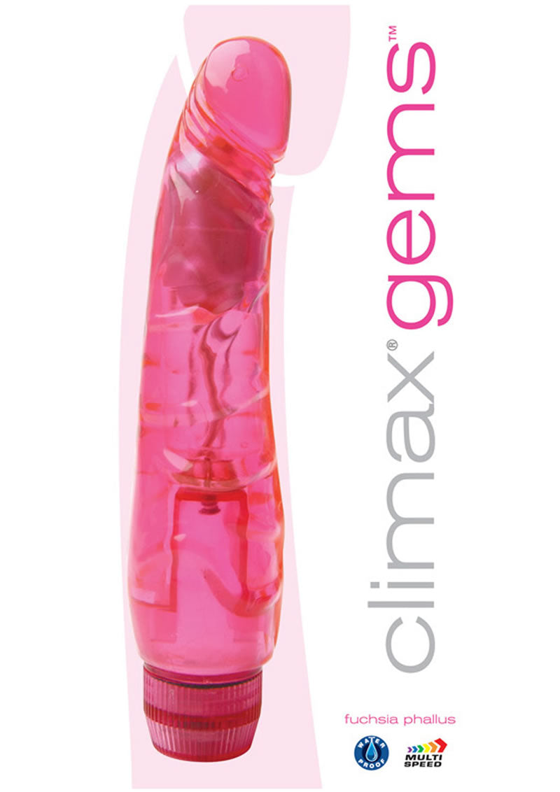 Climax Gems Fuchsia Phallus Vibrator Waterproof 6.5 Inch Pink
