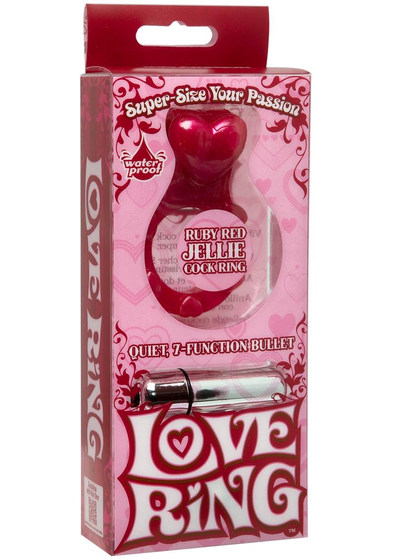 Doc Johnson Love Ring Vibrating Cock Ring With Bullet - Red