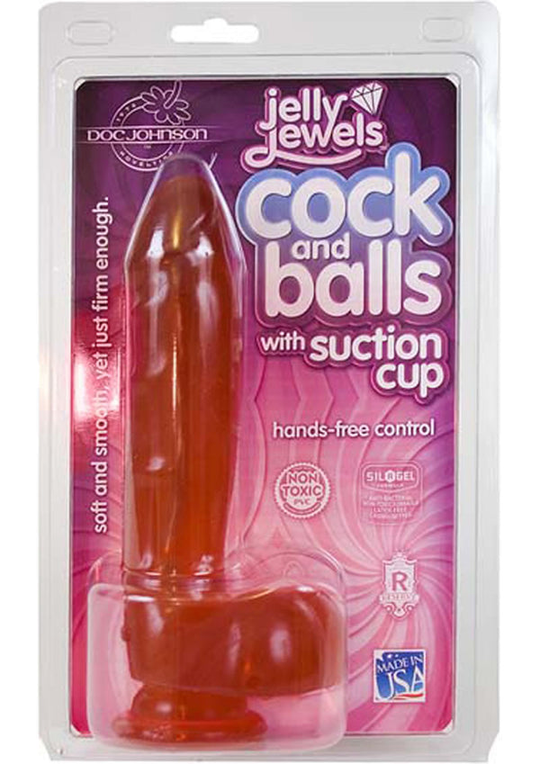Jelly Jewels Dildo With Balls 6In - Red