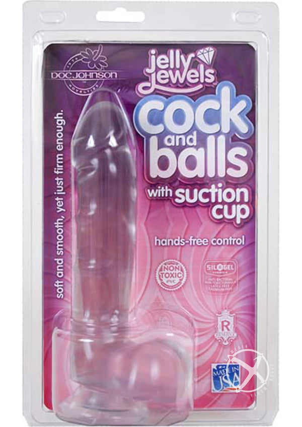 Jelly Jewels Dildo with Balls 6in - Clear
