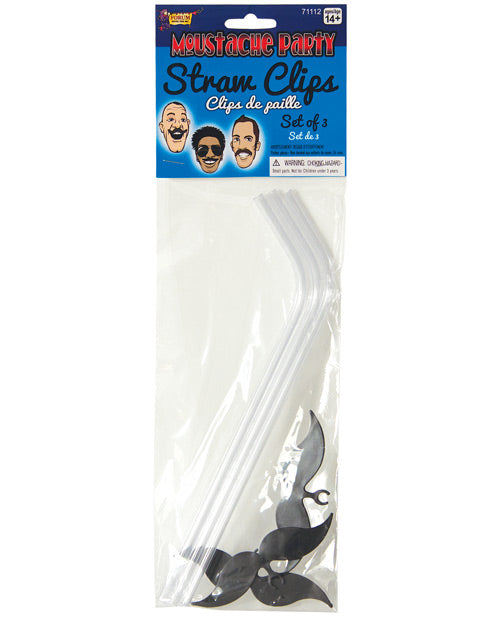 Mustache Party Straw Clips - Black Pack of 3