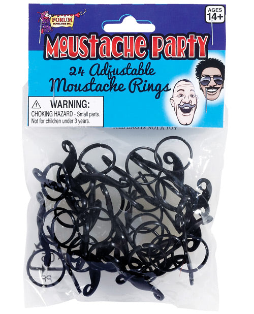 Mustache Party Adjustable Mustache Ring - Black Pack of 24