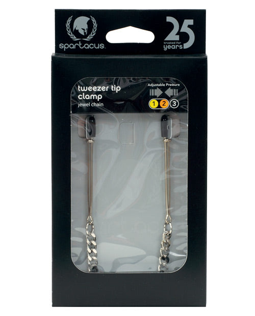 Adjustable Tweezer Nipple Clamps With Jewel Chain Silver