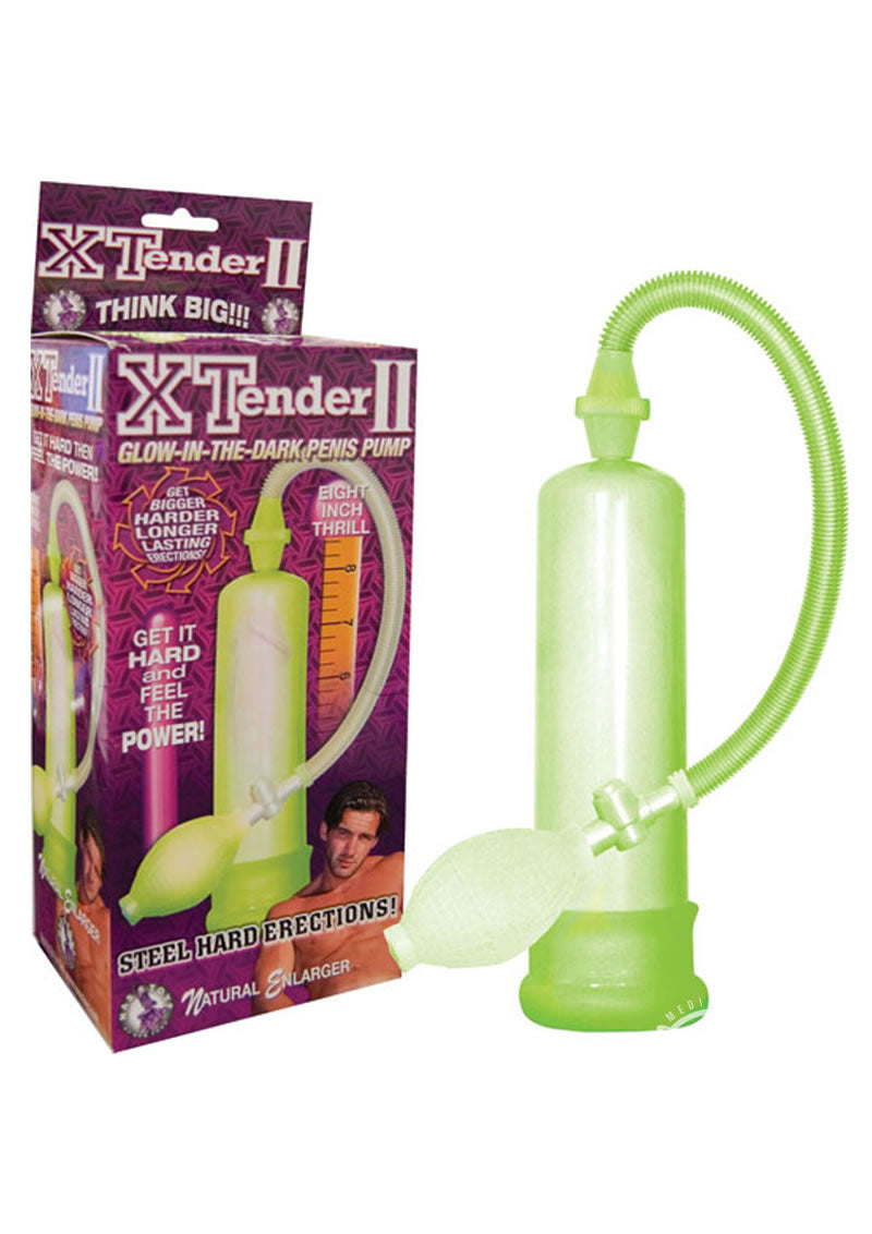 Xtender II Glow In The Dark Penis Pump 8in - Glow Green