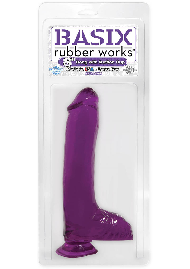 Basix Rubber Works 8 Inch Dong With Suction Cup Purple