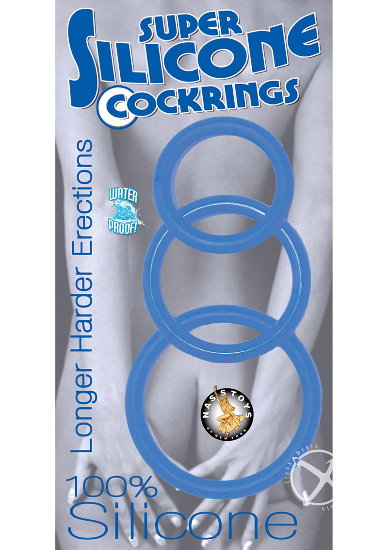 Super Silicone Cock Rings (3 Pack ) - Blue