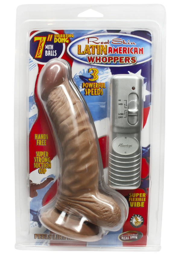Real Skin Latin American Whoppers Vibrating Dong With Balls 7 Inch Brown