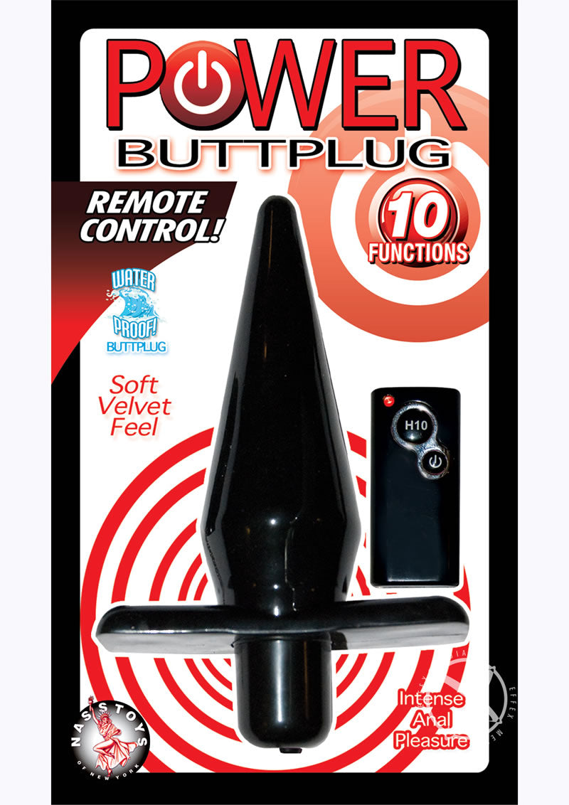 Power Butt Plug Vibrating With Remote Control - Black
