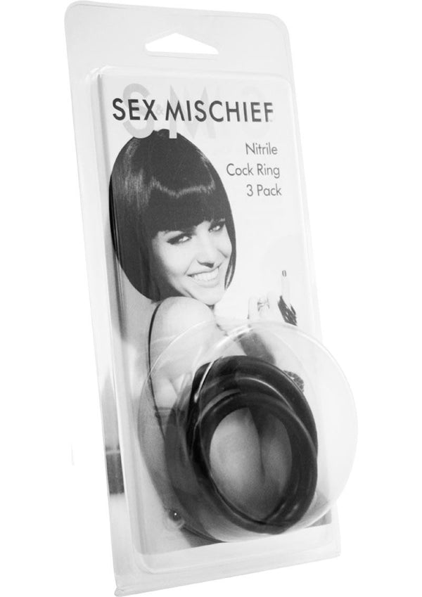 Sex And Mischief Nitrile Cock Ring 3 Pack Black