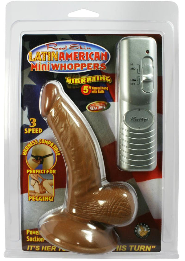 Real Skin Latin American Mini Whoppers Vibrating Dong With Balls Brown 5 Inch