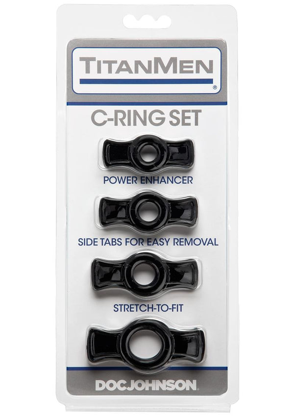 TitanMen Stretch-To-Fit Cock Rings (4 Piece Kit) - Black