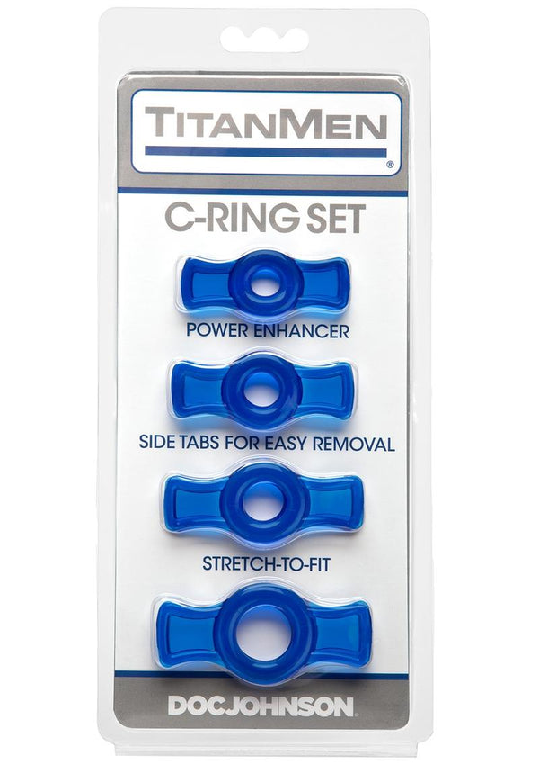 TitanMen Stretch-To-Fit Cock Rings (4 Piece Kit) - Blue