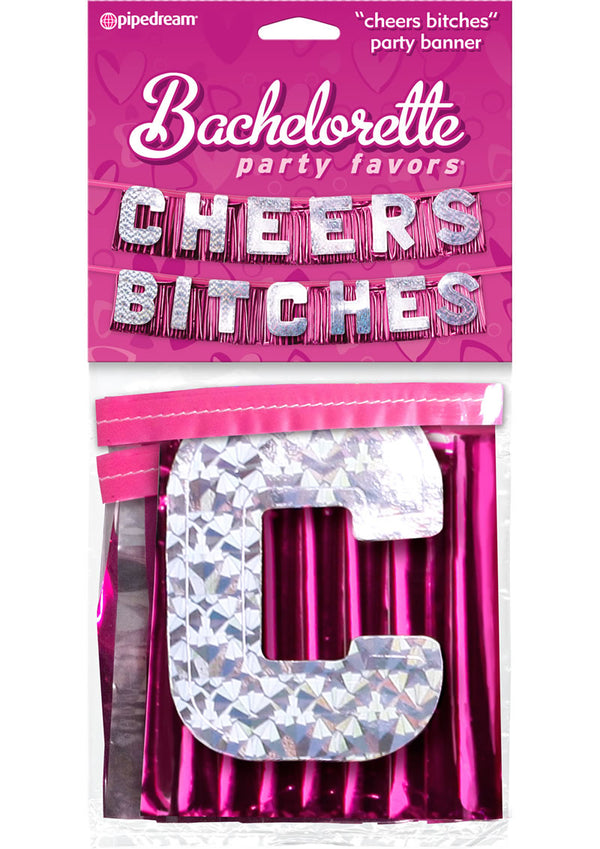 Bachelorette Party Favors Cheers Bitches Party Banner - Silver/Pink