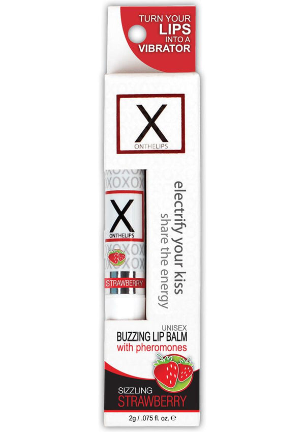 X On The Lips Buzzing Lip Balm With Pheromones Sizzling Strawberry Flavor .75Oz