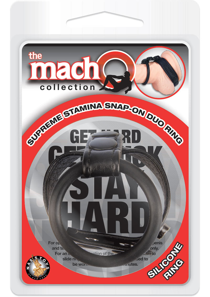 Macho Supreme Stamina Snap On Silicone Duo Ring Cock Ring - Black