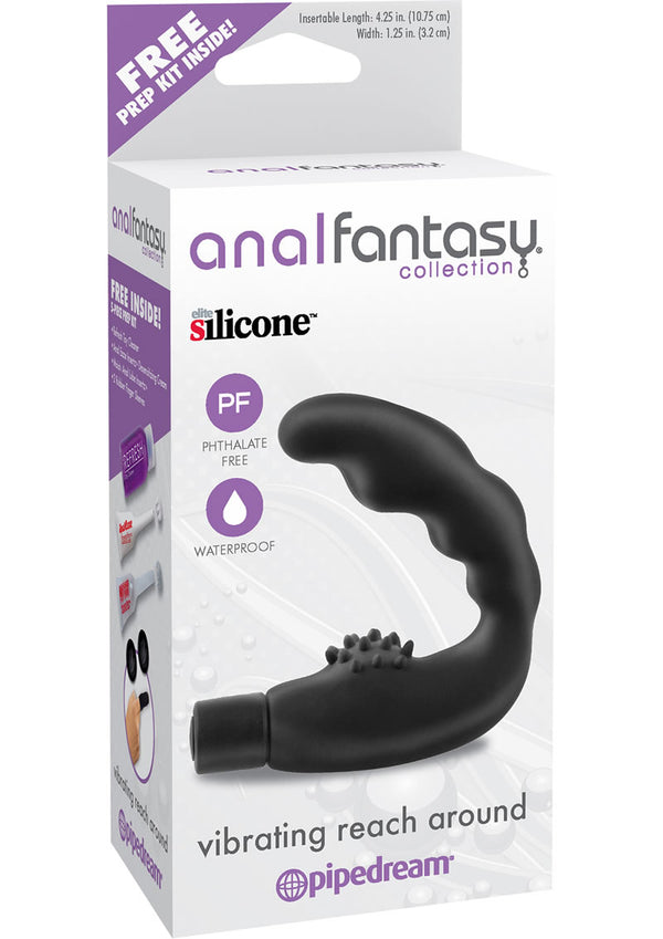 Anal Fantasy Collection Vibrating Reach Around Silicone Massager Waterproof Black 4.25 Inch