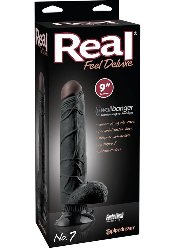 Reel Feel Deluxe No. 7 Wallbanger Vibrating Dildo With Balls 9in - Black