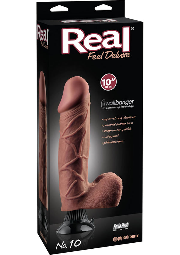 Reel Feel Deluxe No. 10 Wallbanger Vibrating Dildo With Balls 10in - Chocolate