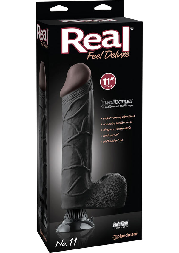 Reel Feel Deluxe No. 11 Wallbanger Vibrating Dildo With Balls 11in - Black