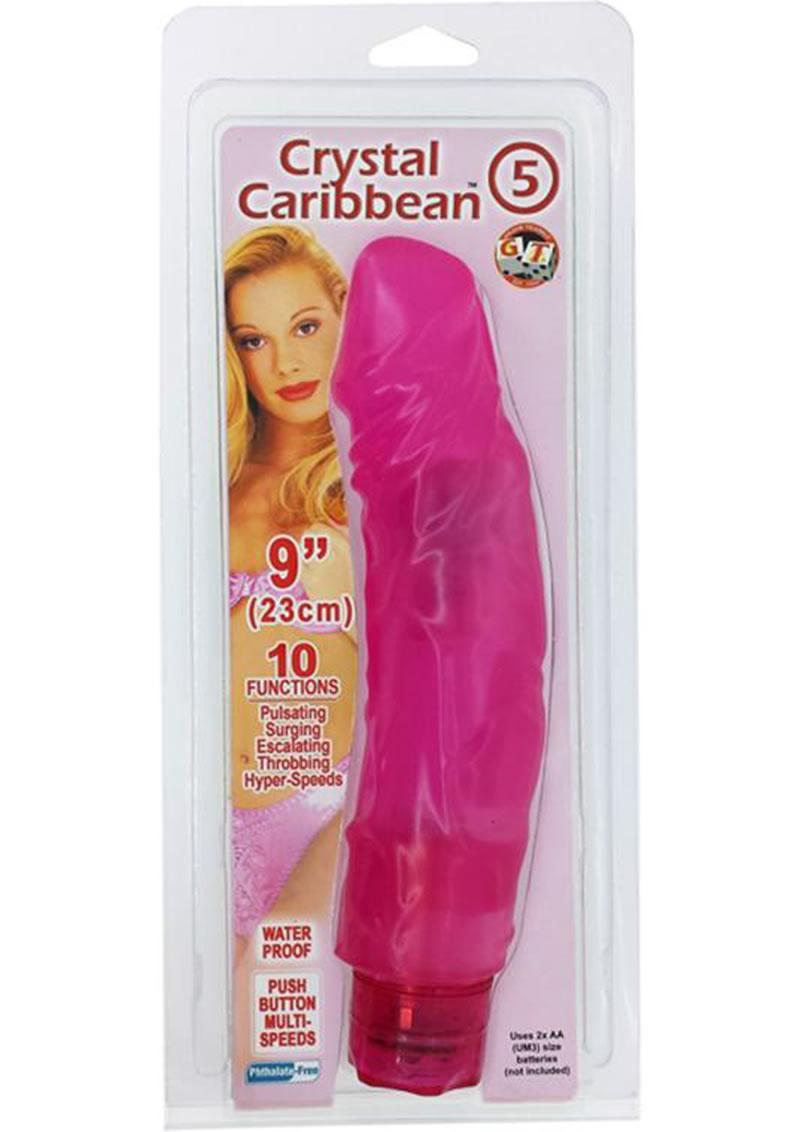 Crystal Caribbean Number 5 Jelly Realistic Vibrator Waterproof Pink 9 Inch