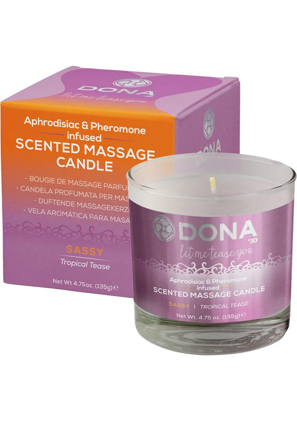 Dona Aphrodisiac & Pheromone Infused Scented Kissable Massage Candle Sassy Tropical Tease 4.75oz