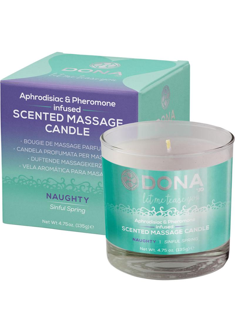 Dona Aphrodisiac & Pheromone Infused Scented Kissable Massage Candle Naughty Sinful Spring 4.75oz