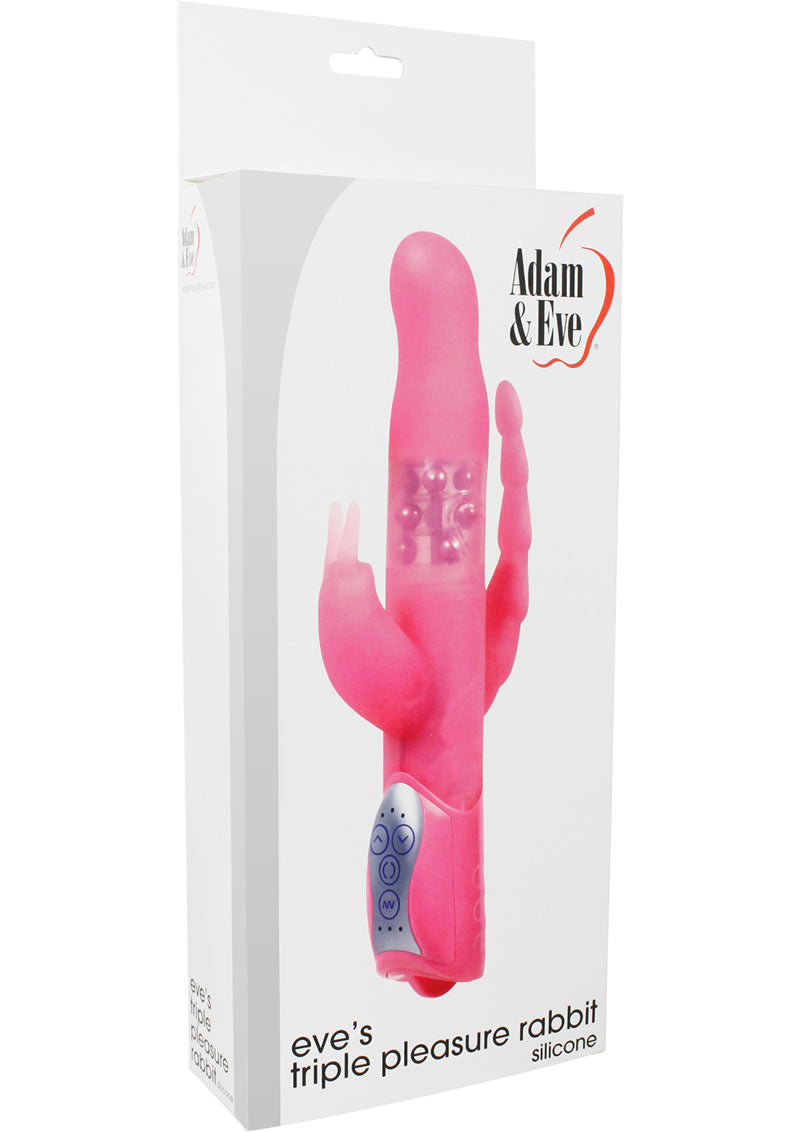 Adam & Eve Eve'S Tripple Pleasure Silicone Rabbit Waterproof Pink 10 Inch