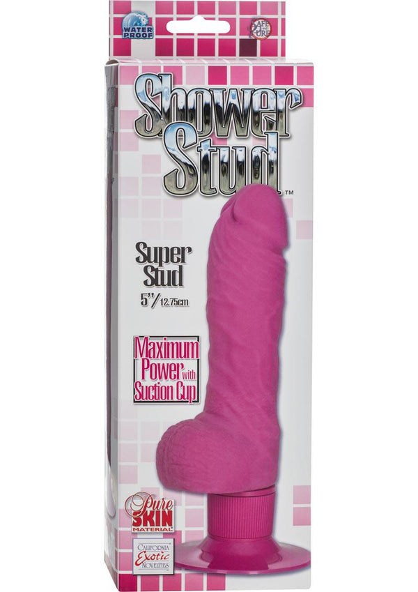 Shower Stud Super Stud Pure Skin Vibrating Dildo Waterproof Pink 5 Inch