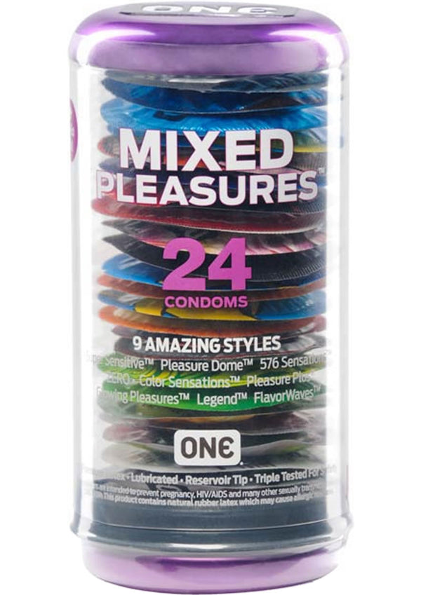 One Mixed Pleasures Condoms 9 Styles 24 Each Per Container