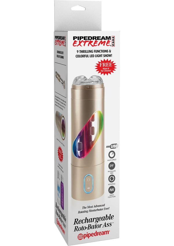 Pipedream Extreme Toyz Rechargeable Roto-Bator Ass Masturbator - Butt - Gold/Clear/Multi