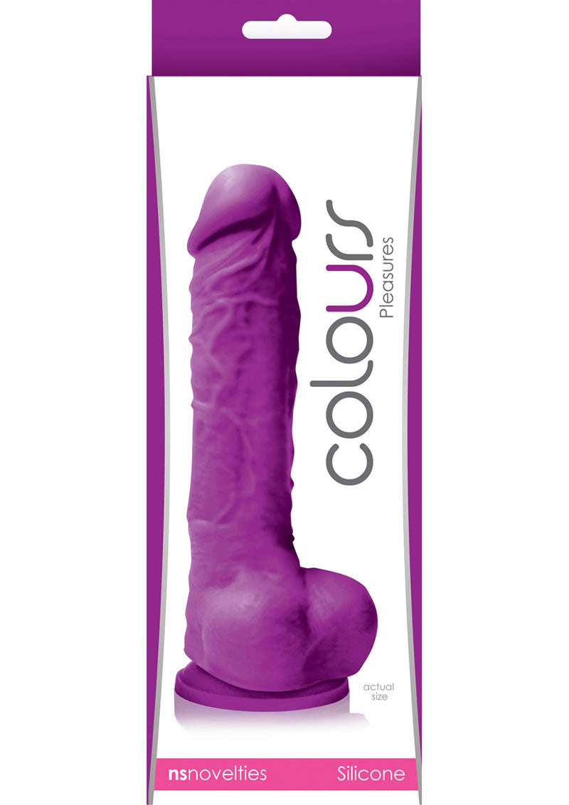 Colours Pleasures 5in Silicone Suction Cup Dildo With Balls - Purple