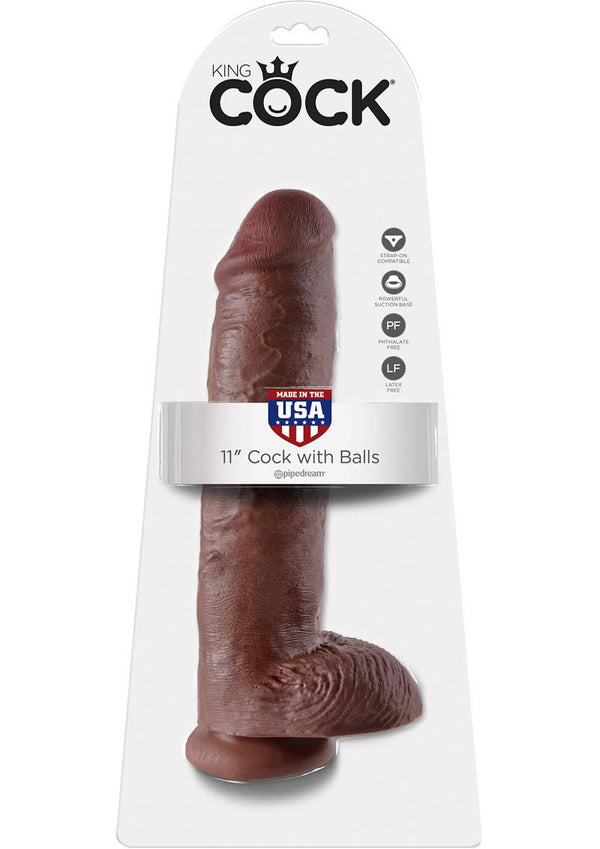 King Cock Dildo with Balls 11in - Chocolate