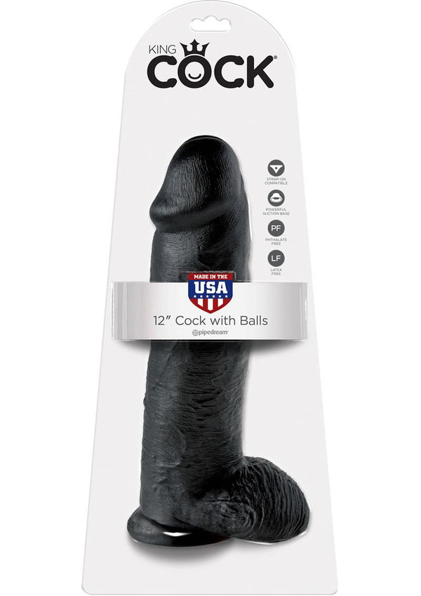 King Cock Realistic Dildo With Balls Black 12 Inch