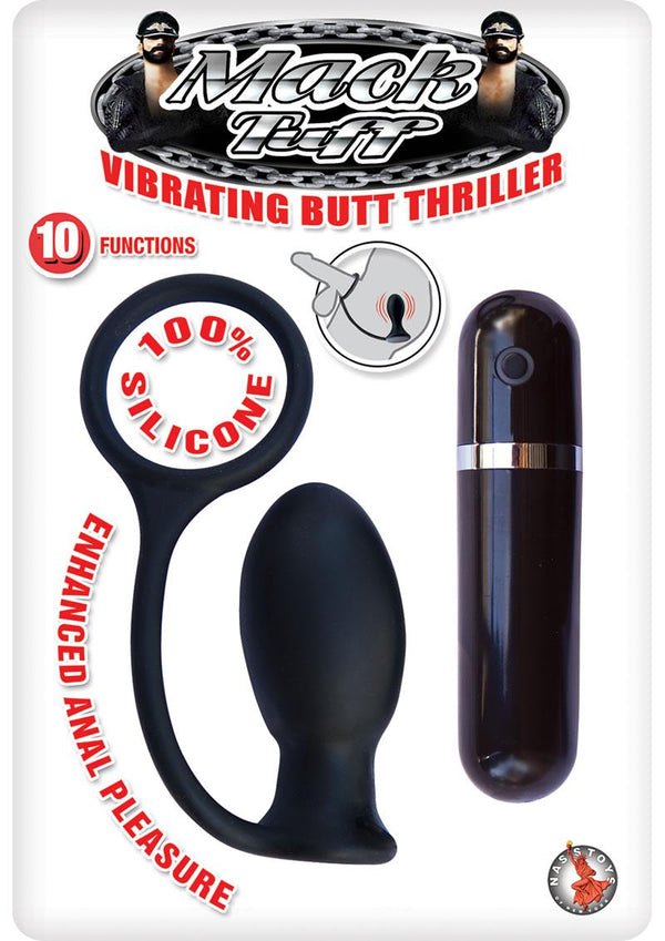 Mach Tuff Vibrating Butt Thriller Silicone Butt Plug With Cockring - Black