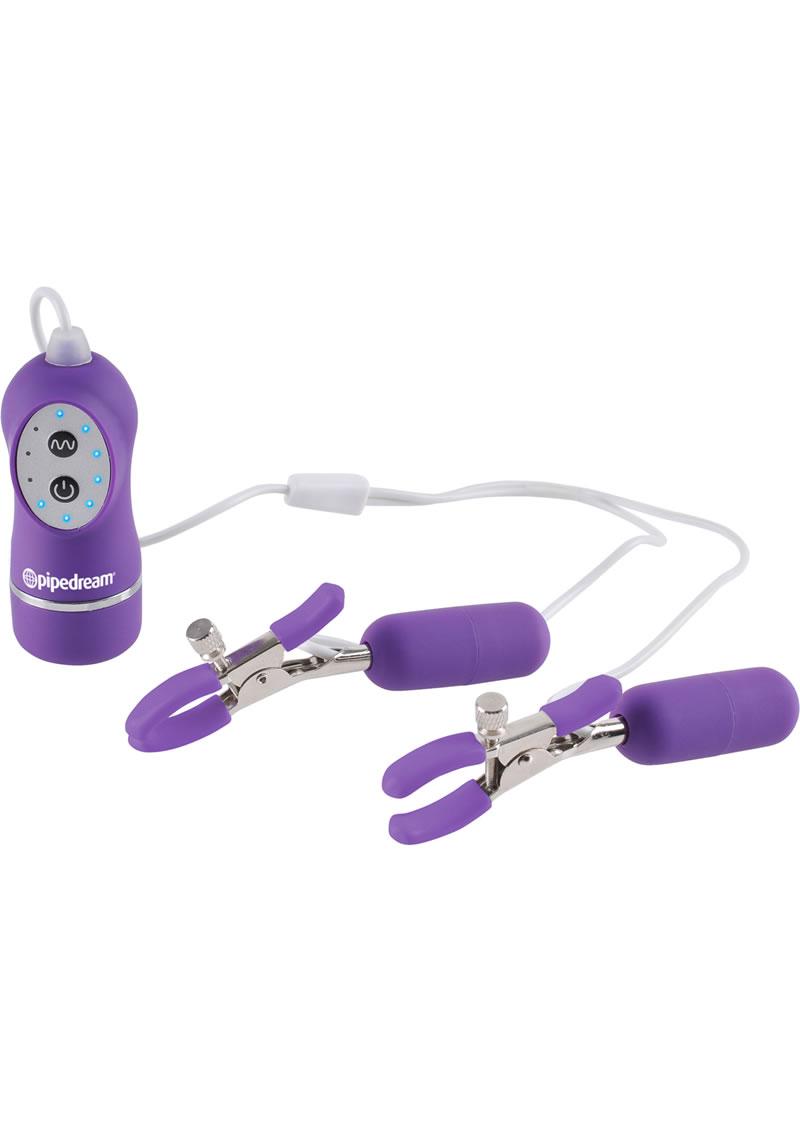 Fetish Fantasy Series 10 Function Vibrating Nipple Clamps Purple