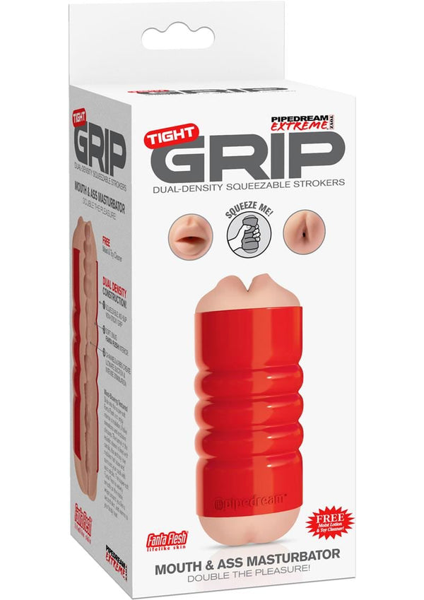 Pipedream Extreme Tight Grip Dual Density Squeezable Mouth & Ass Masturbator Red