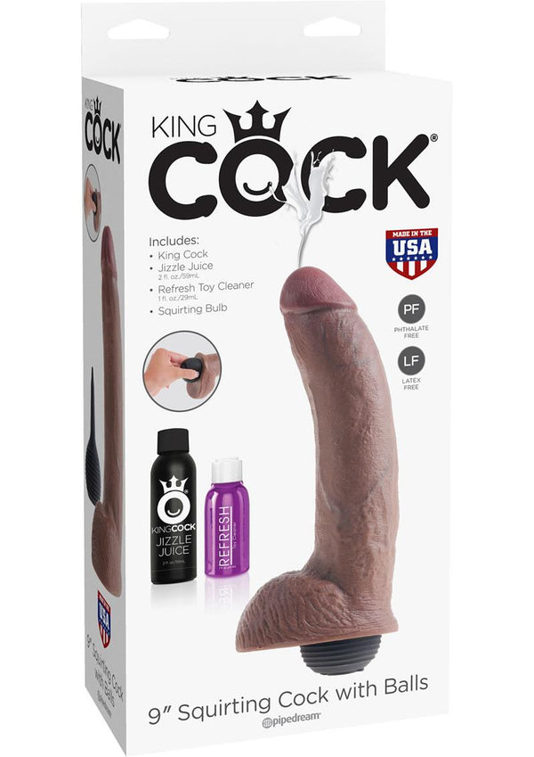 King Cock Squirting Dildo with Balls 9in - Chocolate