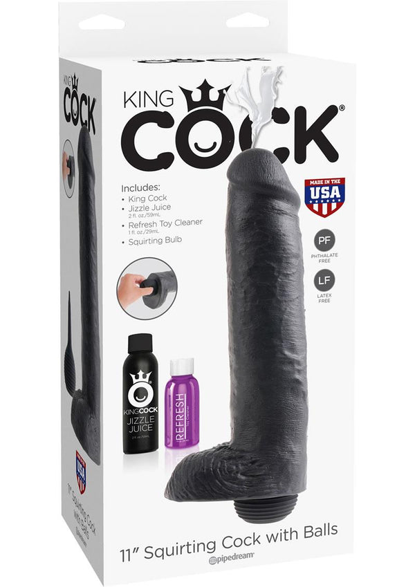 King Cock Squirting Dildo with Balls 11in - Black