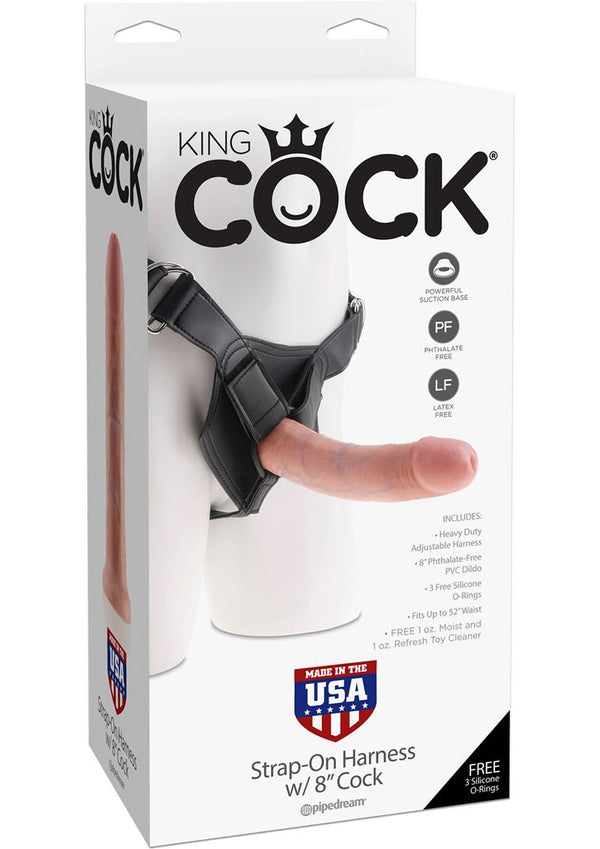 King Cock Strap on Harness with Dildo 8in - Vanilla