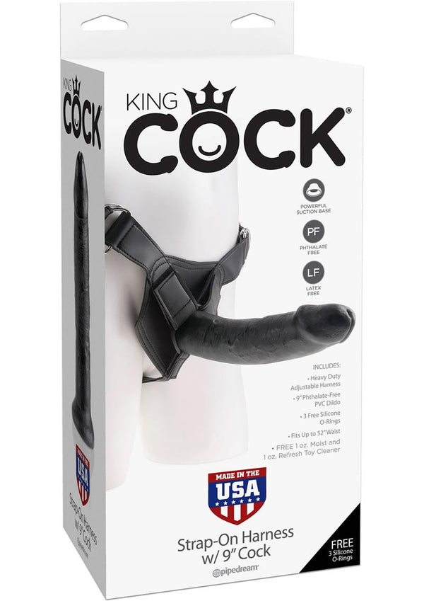 King Cock Strap on Harness with Dildo 9in - Black