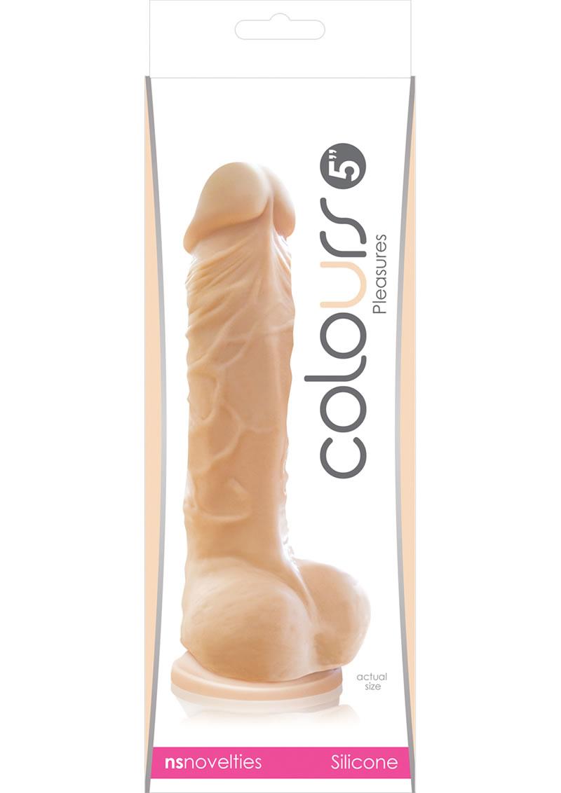 Colours Pleasures 5in Silicone Suction Cup Dildo With Balls - Vanilla