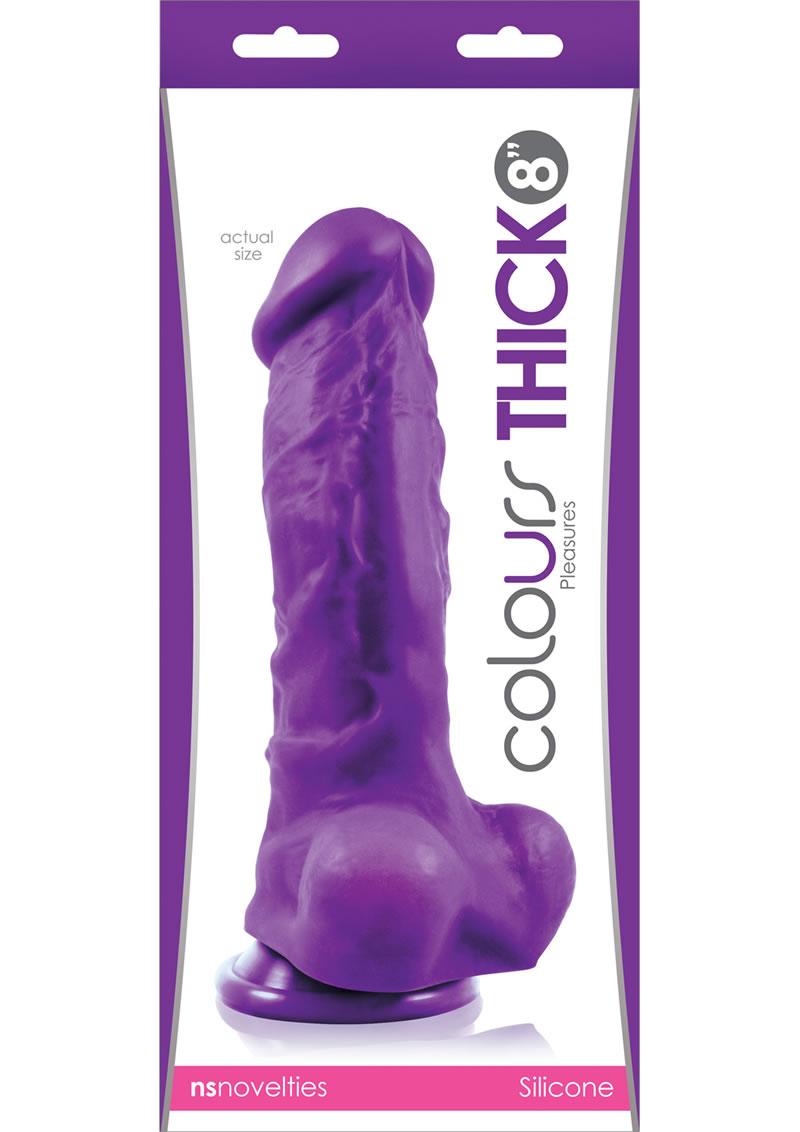 Colours Pleasures Thick 8in Silicone Suction Cup Dildo With Balls - Purple